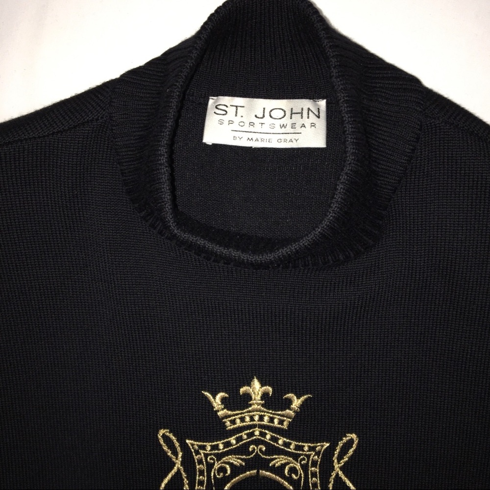 St John Black w/ Gold Crest Knit Sweater w/Pockets - Picture 3 of 6